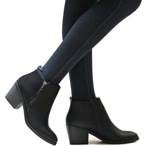 New Black Pointed Toe Western Ankle Boots